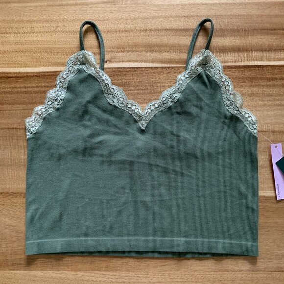 Wild Fable Junior Green Lace Trim Ribbed Crop Top With Adjustable Strap Size XXL - Picture 6 of 12